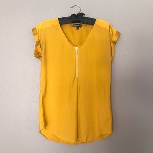 Mustard Zipper V-Neck Dress Tee